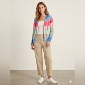 FDJ 100% Cotton Rainbow Stripe Hooded Cardigan Coastal Boho Lightweight Sz Large